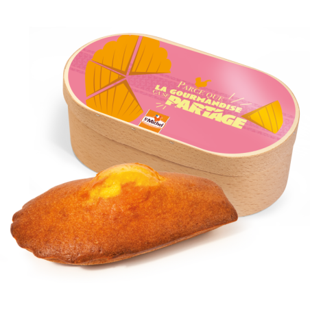 Coffret bois "Gourmandise se partage" Madeleine géante